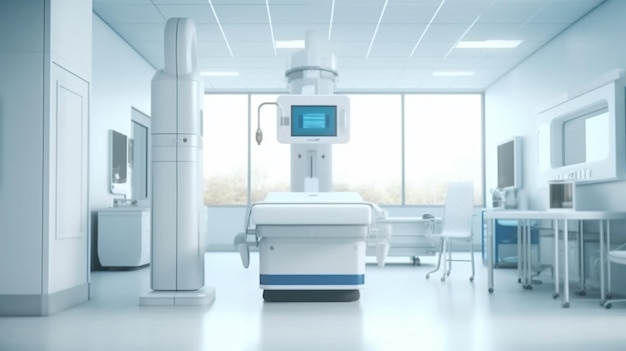 Machine de diagnostic médical avancée à balayage xray au laboratoire de soins de santé de l'hôpital sous forme de bannière large avec espace de copie AI générative