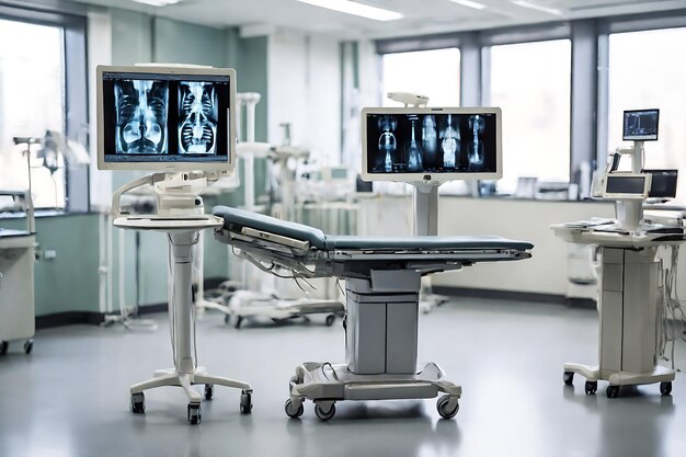 Photo machine de diagnostic médical à rayons x avancée dans le laboratoire de soins de santé de l'hôpital comme bannière large