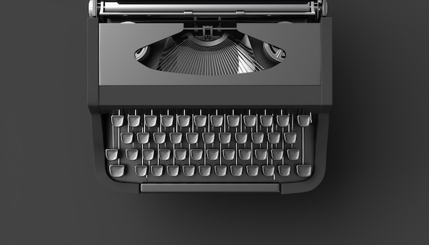 Machine à écrire noire sur fond noir, illustration 3d
