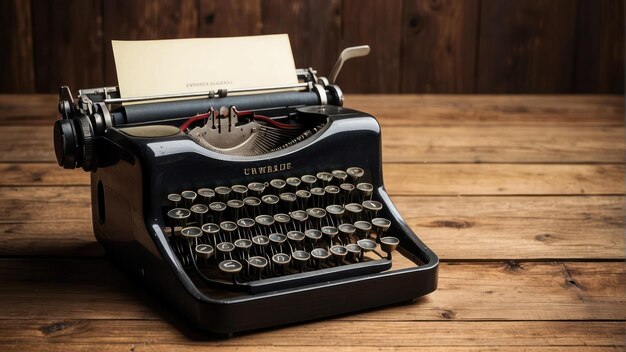 Photo une machine à écrire noire sur une table en bois.