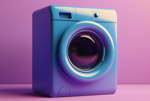 Une machine à laver bleue avec une façade bleue et une façade blanche.