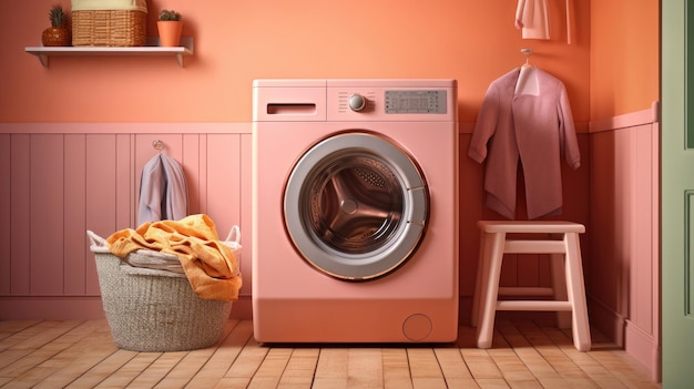 Machine à laver Gel de lavage et panier à linge dans le design intérieur de la maison Generetive Ai