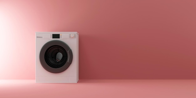 Photo machine à laver moderne près du mur sur fond de studio rose