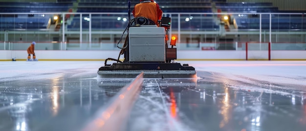 Photo une machine de nettoyage de glace sur une patinoire zamboni de préparation lisse