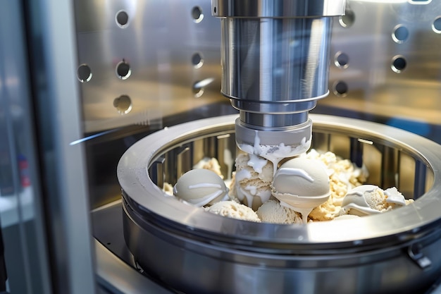 Photo machine pharmaceutique industrielle pressant des comprimés blancs dans une usine de fabrication propre