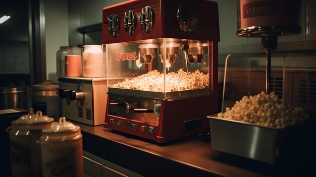 Machine à popcorn style vintage Popcorn Perfection avec maïs fraîchement éclaté débordant