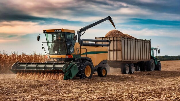 Machine pour la séparation des grains de maïs travaillant sur le champ et pour le remplissage de la remorque du tracteur avec du maïs