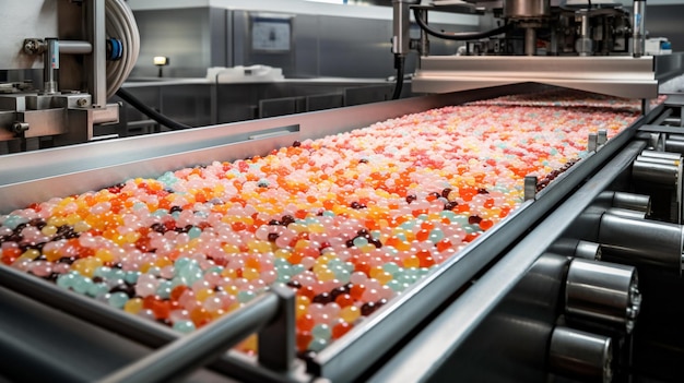 Une machine recouverte de bonbons colorés