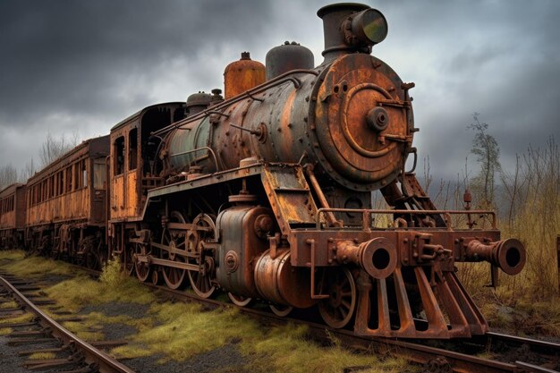 Machine à vapeur vintage recouverte de rouille créée avec une IA générative