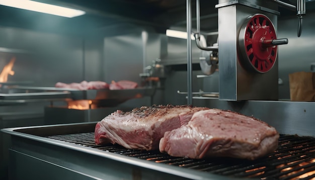 Une machine à viande en arrière-plan