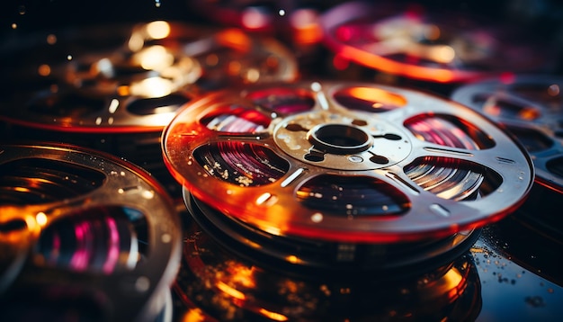 Photo machines à l'ancienne tournant une bobine de film dans un contexte d'usine généré par l'intelligence artificielle