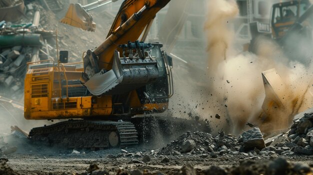 Des machines de construction puissantes à l'œuvre sur un chantier