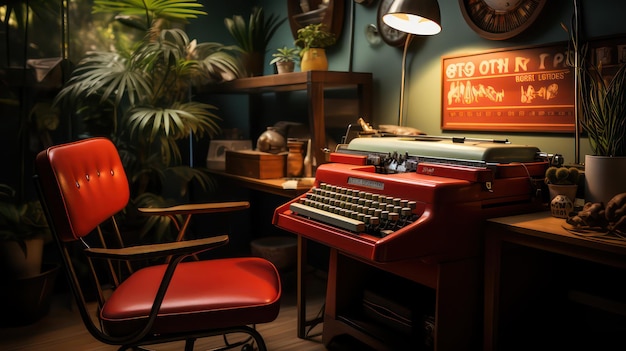 Des machines à écrire vintage et une ambiance moderne du milieu du siècle