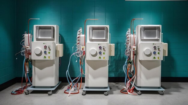 Photo machines d'hémodialyse avec tuyaux et installations