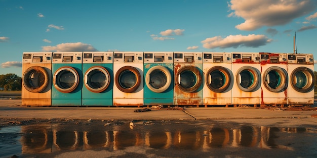 Machines à laver le linge en rangée