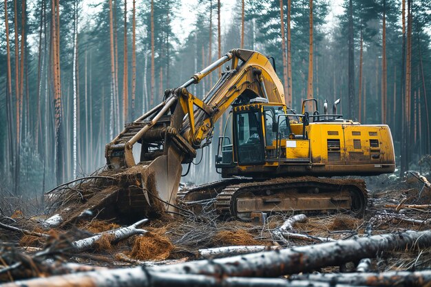 Des machines lourdes récoltent des bûches dans une forêt