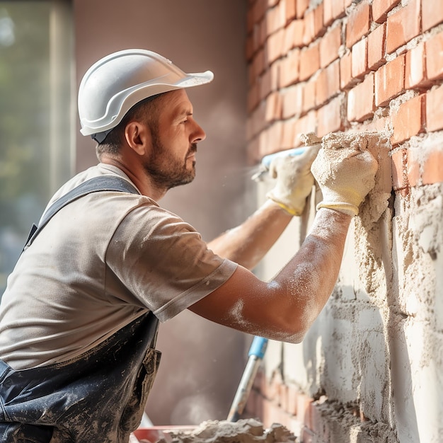 Un maçon installant de la maçonnerie sur un chantier