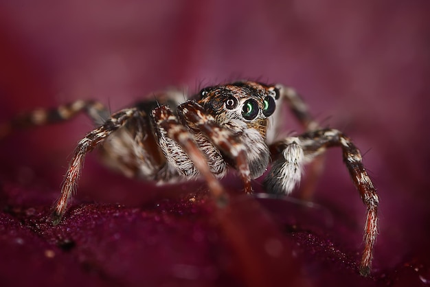 macro de cavalier d'araignée, arachnophobie, belle araignée sauteuse, araignée venimeuse