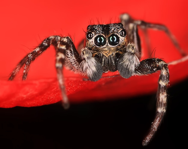 macro de cavalier d'araignée, arachnophobie, belle araignée sauteuse, araignée venimeuse