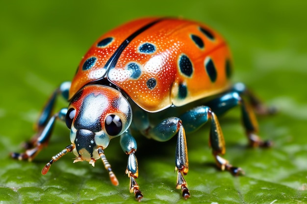 Macro d'une coccinelle sur une feuille verte en gros plan