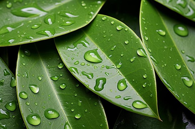 Un macro coup de gouttes d'eau sur les feuilles