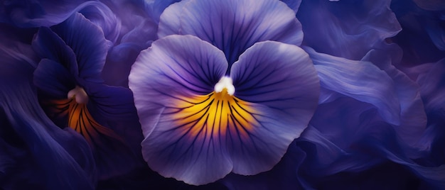 Macro détaillé des motifs et des teintes des pétales de pansy Vibrant close-up de fleurs de pansy avec de riches textures AI Generative