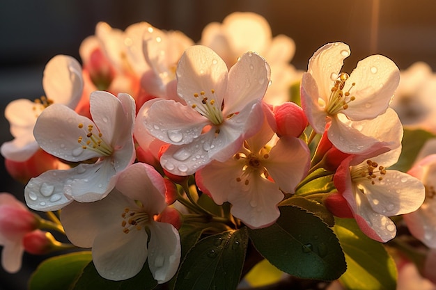 Un macro de gouttes de rosée sur une feuille de pomme