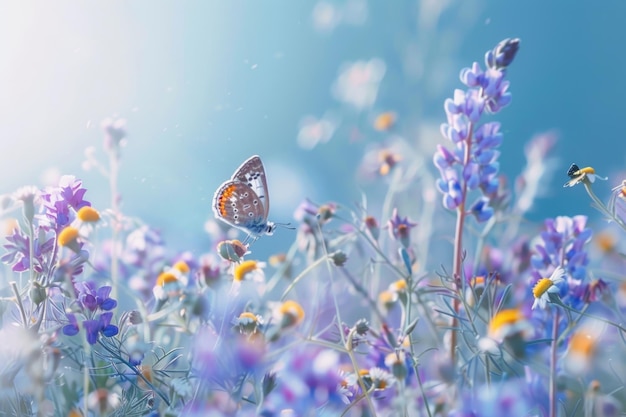 Une macro en gros plan de fleurs sauvages dans un magnifique paysage naturel