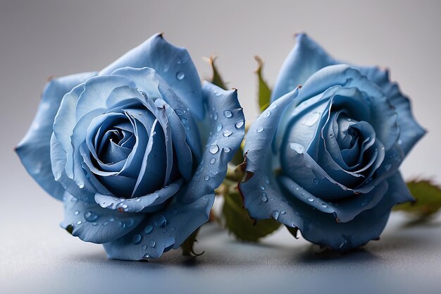 Photo une macro-image de studio de deux roses bleues