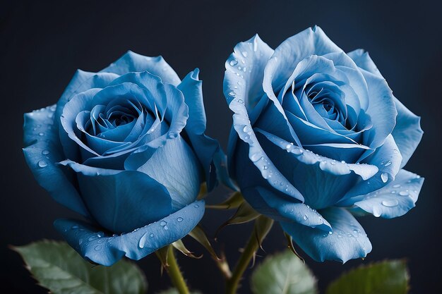 Une macro-image de studio de deux roses bleues