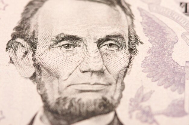 Macro de Lincoln du billet de cinq dollars