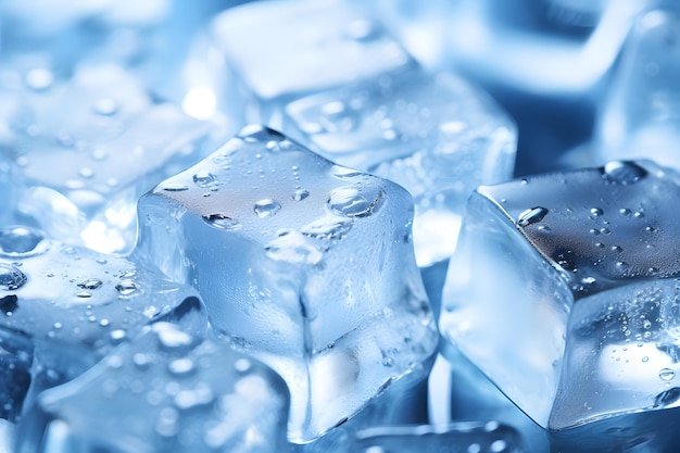 Macro de luminosité gelée CloseUp de cubes de glace avec une luminescence bleue