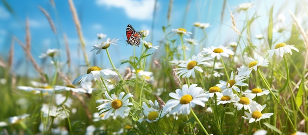 Macro de marguerites de camomille au printemps d'été