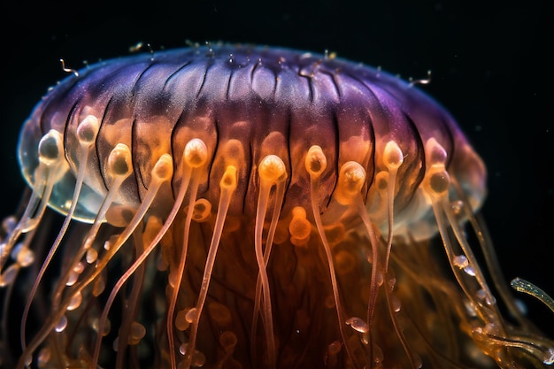 Macro d'un méduse bleue Contenu généré par l'IA