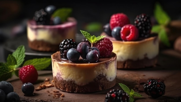 Macro Photo Cheesecakes Sur Pierre Rustique Pub Generative AI