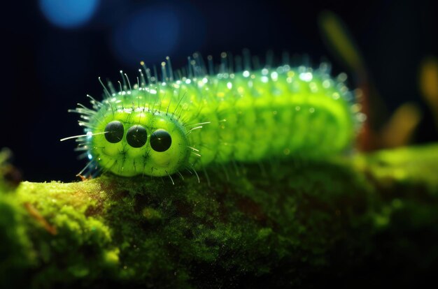 Macro photo de chenille verte