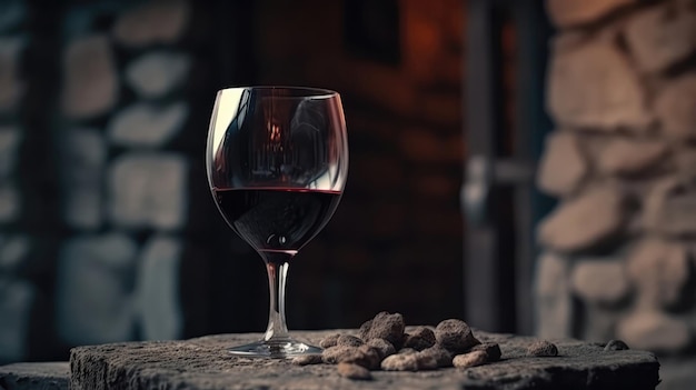 Macro Photo Malbec Wine On Stone Rustic Pub Generative AI