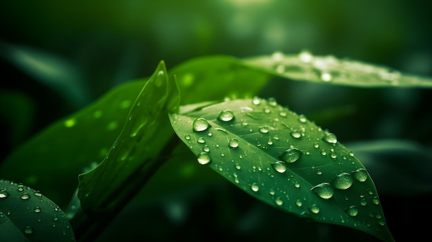 Macro prise de vue belle goutte d'eau de rosée du matin dans le jardin d'arrosage de feuilles vertes concept d'environnement d'aspect frais et arrière-plan