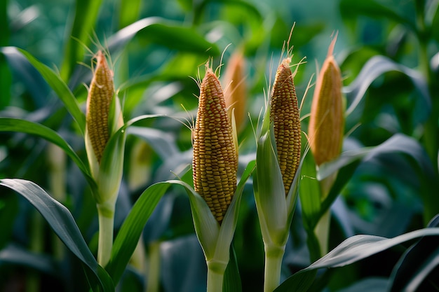 Une macro-prise de vue révélant les détails complexes des germes de maïs émergents