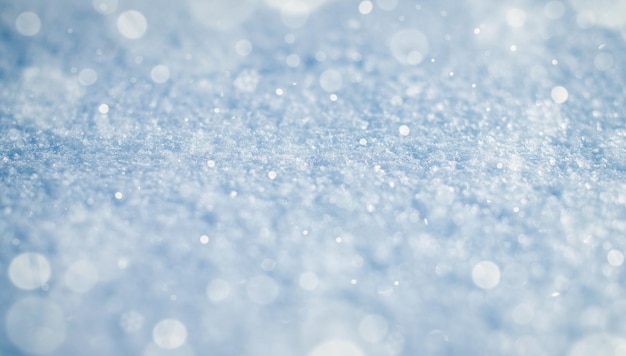 Macro texture de la surface de la neige avec des reflets flous et un effet d'éclairage fabuleux