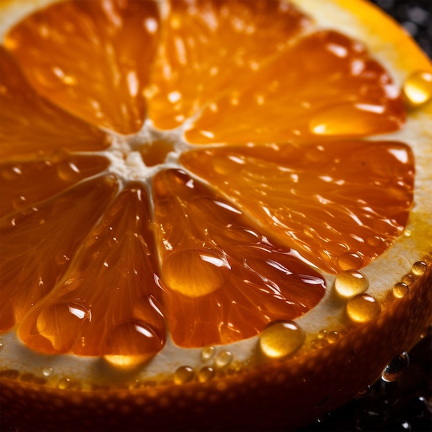 Macro très détaillé d'une tranche d'orange juteuse