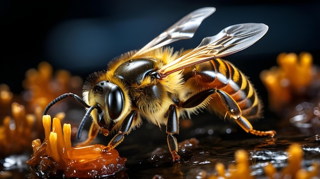 Photo macrographe d'une abeille ia générative