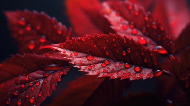 Macrophotographie de feuilles rouges Image IA générative weber