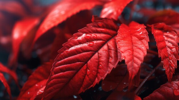 Macrophotographie de feuilles rouges Image IA générative weber