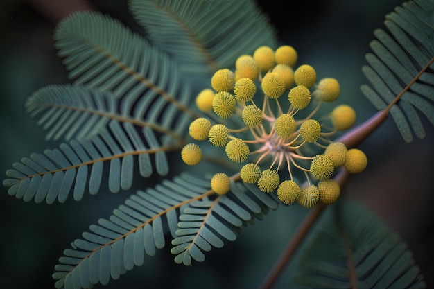 Une macrophotographie d'une fleur de mimose