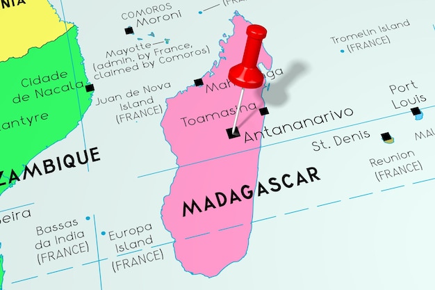 Madagascar Antananarivo capitale épinglée sur la carte politique