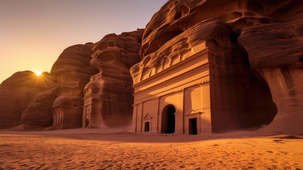 Madain Saleh également connu sous le nom d'Al Hijr ou Hegra est un site archéologique dans le secteur d'Al Ula dans le district d'Al Madinah du Hejaz en Arabie Saoudite