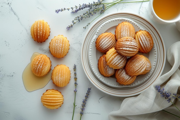 Photo les madeleines et le miel de lavande sont des friandises.