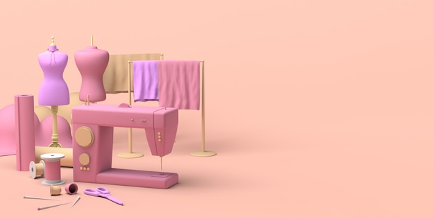 Magasin de couture et de mode Magasin de couture avec dés à coudre mannequins et machine à coudre Espace de copie
