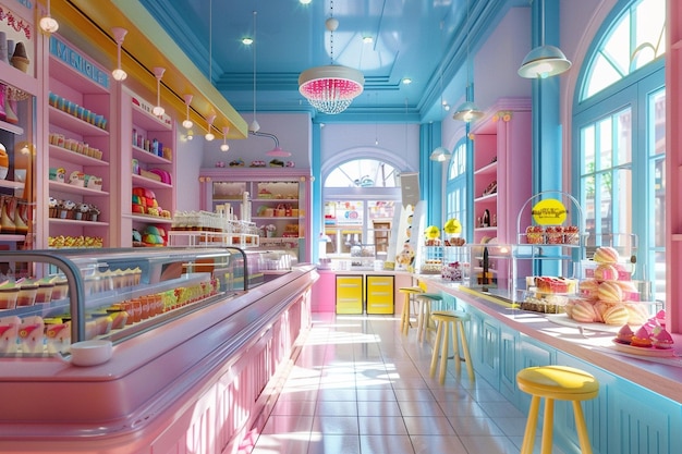 Photo un magasin de crème glacée capricieux avec des friandises colorées